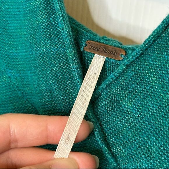 Free People Forest Green Optimistic Linen Blend Hooded Sweater Sz L Lagonlook - Picture 9 of 10